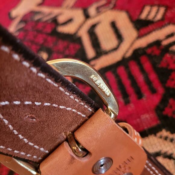 Bianchi Light Brown Leather Belt Solid Brass Buckle Sz. M - Picture 5 of 7